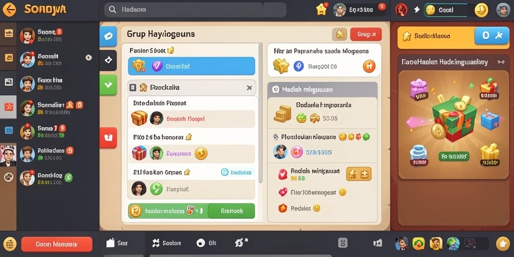 Tangkapan layar menu karakter dan item.